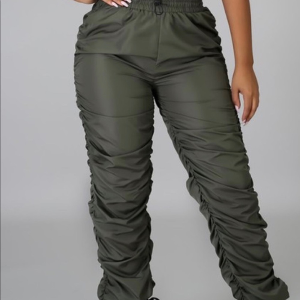 Olive green ruffled pants